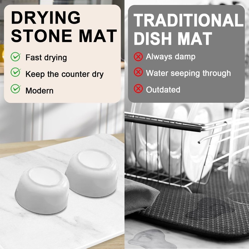 Stone Dish Drying Mats for Kitchen Counter, 21.5"(L)×15.8"(W), Large Quick