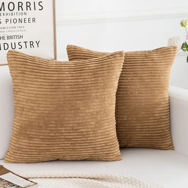 Yonous Corduroy Cushion Covers, Soft Square Decorative Throw Pillow Home