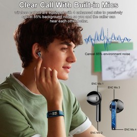 Wireless Earbuds, Bluetooth 5.3 Headphones in Ear 2025 Wireless Headphones with 4 ENC Mics Noise Cancelling Ear Buds, Deep Bass Stereo Sport Earphones 40H Playtime, IP7 Waterproof/LED Display/USB-C