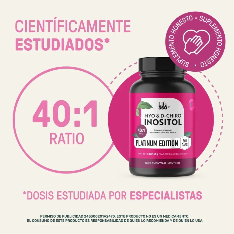 Inositol Platinum Myo Chiro Ratio 360 Cápsulas Life360