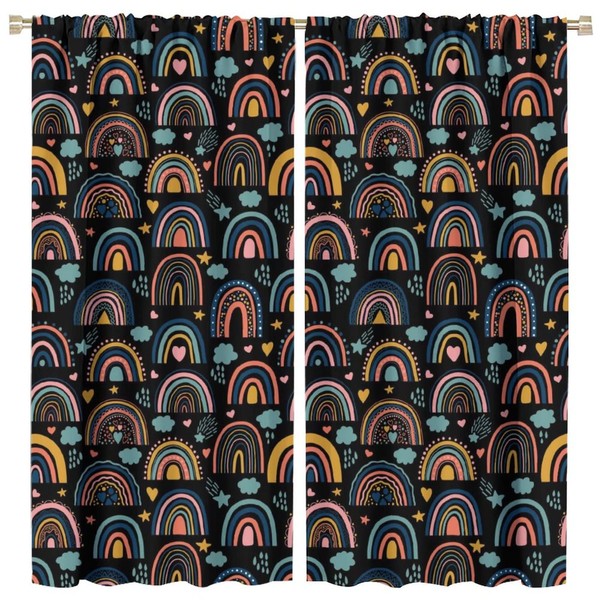 Abstract Retro Medieval Rainbow Blackout Curtains Boho Rainbow Print Girl