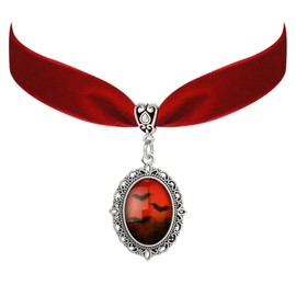 TKHLT Gothic Blood Bat Cameo Choker Red Cabochon Red Velvet Necklace Vampire Jewelry Accessories for Women