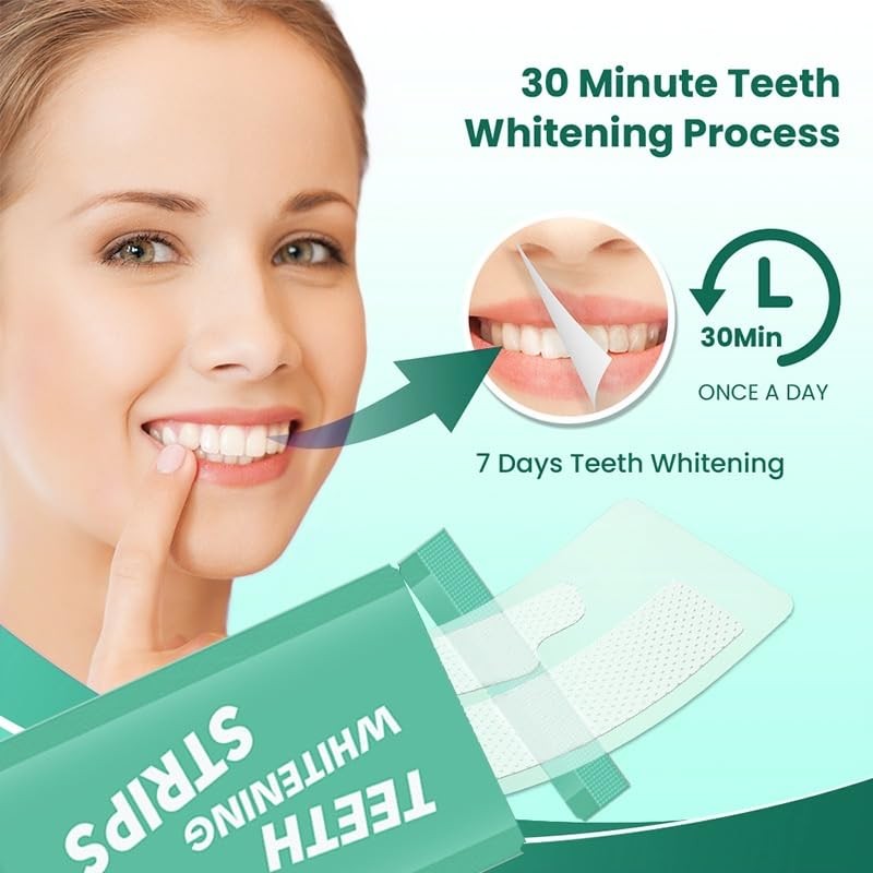 Teeth WHITENING Strips-Dentists FORMULATED-Residue Free-Non Sensitive-Enamel Safe-Mint FLAVOUR-14 Treatments 28
