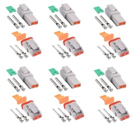 YQkangzhu 48Pcs 6 Kits Deutsch Connector Kit, DT04-2P Deutsch Connector with Wire Crimper, 2 Pin Way Gray Waterproof DT Electrical Wire Connector with Stamped Contacts for Car, Motorcycle, Marine