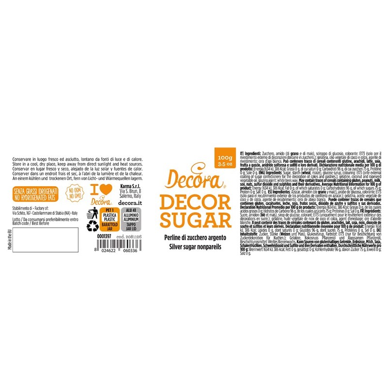 Decora, 2081126 Confezione da 100 G Perline di Zucchero Argentate,