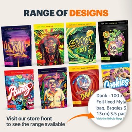 NUG PACKS Dankey Kong - 100 x Cali Packs 3.5g bag, Aluminium Foil lined Mylar bags 3.5g, Ziplock Smell proof bag, Baggies, (9.8cm x 13cm)