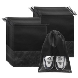 sourcing map 20pcs Travel Shoe Bags Non-Woven Drawstring Organizers Bags Dustproof Portable Travel Shoe Storage Bags with Clear Window Fit Men and Women for Travel Sport Home Use, Black