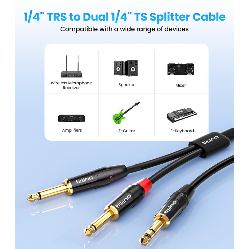 Tisino 6.35mm TRS Stereo Jack to Dual 6.35mm TS Mono