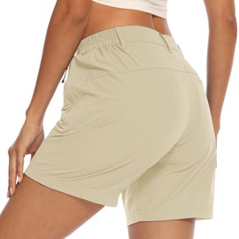 BGOWATU Hiking Shorts Women Quick Dry Lightweight Golf Outdoor Cargo Summer Shorts Zipper Pockets Light Khaki Size M
