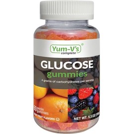 YUM-V'S Glucose Gummies – Fast Acting Glucose Gummy – Great Tasting – Gluten Free, Vegan, Non-GMO – Orange & Berry Natural Flavor – 60 Chewable Gummies for Adults & Kids