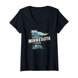 Womens Retro USA Vintage American Graphic US State Minnesota V-Neck T-Shirt