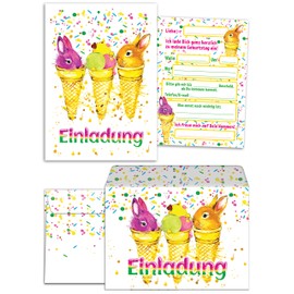 8 Invitation Cards for Children's Birthday Parties Rabbit Girls Boys Cute Animals Invitations Including 8 Envelopes, 8 Bags / Blue, 8 Stickers, 8 Bookmarks, 8 Notepads