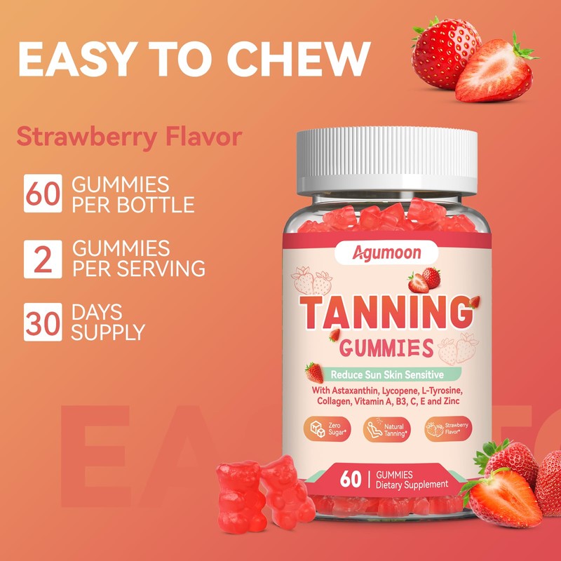 Tanning Gummies for Women and Men, Self Tan Supplement -