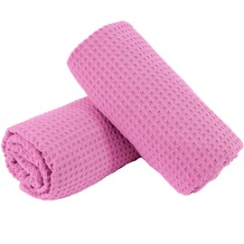 POLYTE Microfiber Oversize Quick Dry Lint Free Bath Towel, 60 x 30 in, Set of 2 (Pink, Waffle Weave)