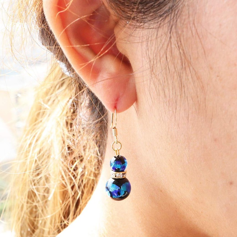 Gold Stone Firefly Glass Earrings, For Both Ears, Swaying, Sparkling,