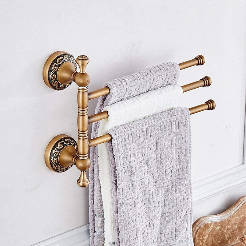 Leyden Swivel Towel Bar, Antique Brass 3 Arm Swing Towel