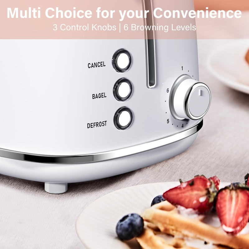 Roter Mond 2 Slice Toaster Retro Stainless Steel with Bagel,