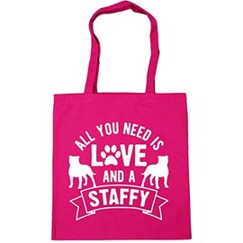 Hippowarehouse All you need is love and a Staffy Tote Shopping Gym Beach Bag 42cm x38cm, 10 litres