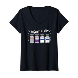 Damen Weihnachten ICU Krankenschwester Stille Nacht Intensivpflege T-Shirt mit V-Ausschnitt