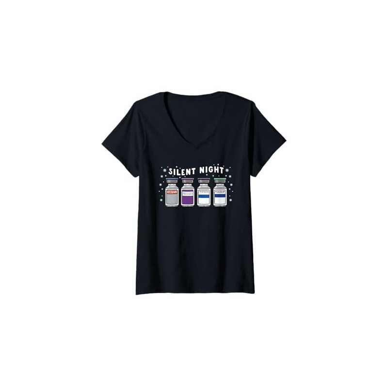 Damen Weihnachten ICU Krankenschwester Stille Nacht Intensivpflege T-Shirt mit V-Ausschnitt