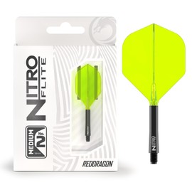 RED DRAGON Darts - Nitro Flite Integrated Flights & Shafts System - No.2 Shape and Design - Black & Yellow Colour, Medium Length