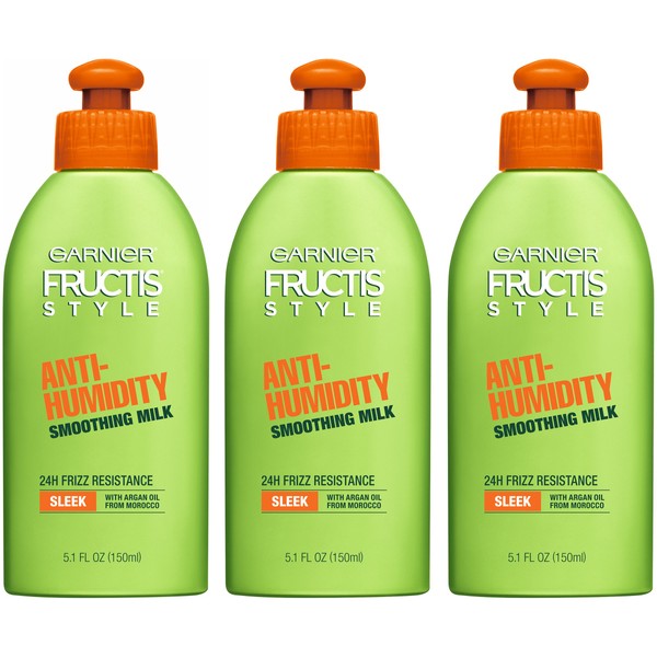 Garnier Fructis Style Anti-Humidity Smoothing Milk for Frizzy Hair, 5.2 Ounce Bottle, 3 Count