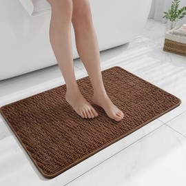 Bathroom Rugs Non Slip Washable, Rubber Bath Mats for Bathroom,Quick Dry,Super Absorbent Ultra Thin Small Bath Mat Low Pile Bath Floor Mat Fit Under Door,Shower,Sink, Brown, 17"x24"