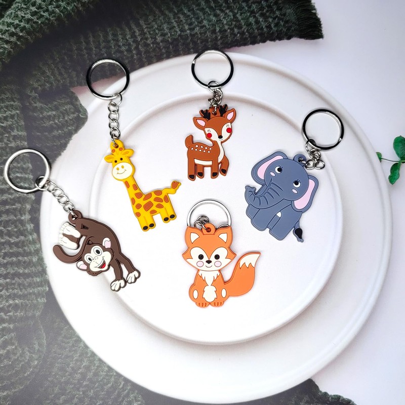 Pack of 20 Forest Animal Keyrings, Cartoon Animal Keyrings, Key