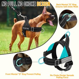 Slow Ton No Pull Large Medium Dog Harness and Leash Set,No Choke Escapeproof Neck & Chest Adjustable, 5.9 Ft Dog Leash Anti-Twist Pet Lead, Soft Padded Reflective Tactical Military Dog Harness
