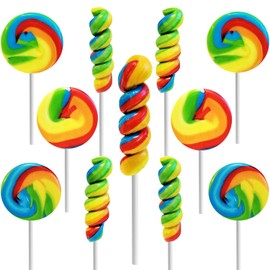 Rainbow Twists and Swirls Lollipop Mix, Mixed Fruit Flavor, Individually Wrapped, 2" and 3" Inch Suckers (96-Pack)
