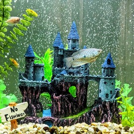 VMCN Aquarium Castle Decoration for Fish Tank Castle Cave Hideouts House Plants Supplies Accessories Safe for Freshwater and Saltwater Fish Tanks – Medium（Blue）