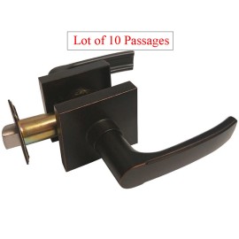 House Guard Hardware 10 Oil Rubbed Bronze Square Plate Base Passage Lever Door Handle Hallway Closet