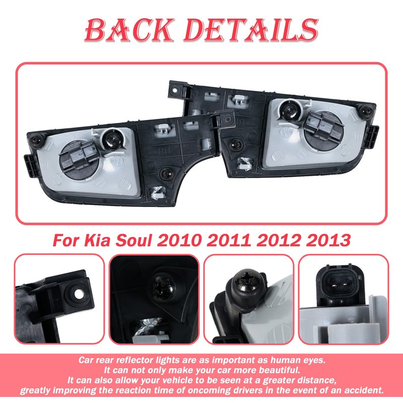 JESYMBX For Kia Soul 2010-2013 Rear Bumper Light Reflector Indicator