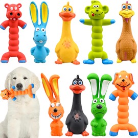 9 Pack Squeaky Latex Dog Toys, 7 Inch Rubber Dog Toys with Interactive Squeaker, Soft Latex Dog Chew Toys Standing Stick Interactive Play Toy for Small Medium Dogs Pet Animals