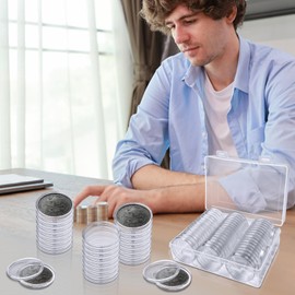 100Pcs 40.6mm Silver Dollar Coin Holder,Clear Plastic Eagles Coin Capsules with Storage Organizer Box, Round Coin Collecting Case for Silver Bar Coin Collection
