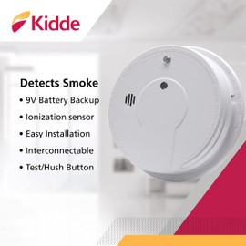 Kidde Smoke Detector, Hardwired Smoke Alarm with 9-Volt Battery Backup, Test-Reset Button, Interconnect Capability, 1 Count (Pack of 1), White