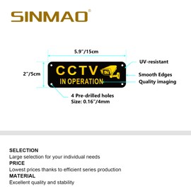 SINMAO CCTV In Operation Sign Outdoor Small Size 15×5cm CCTV Sign For Camera or Security Camera Waterproof,Anti-Scratch-Stickers and Pre-Drilled Holes CCTV Recording Sign/Home Security Sign 2 Pack