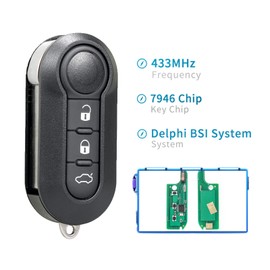 Heart Horse 3 Buttons Fiat Folding Remote Key Fob Cover with 433Mhz PCF7946 Chip Fit for Fiat 500 Doblo Ducato Qubo Grande Punto Panda Evo 2007-2018 Car Remote Key Shell Case - Delphi BSI