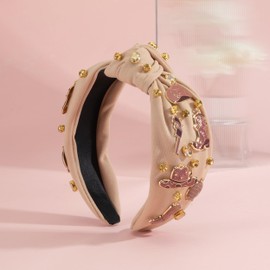 Mixcbe Western Knotted Brown Headband for Women- Cowgirl Boots Hat Disco Ball Rhinestone Crystal Jeweled Headband Wide Top Knot Fashion Hairband Hair Accessories Birthday Gift(brown)