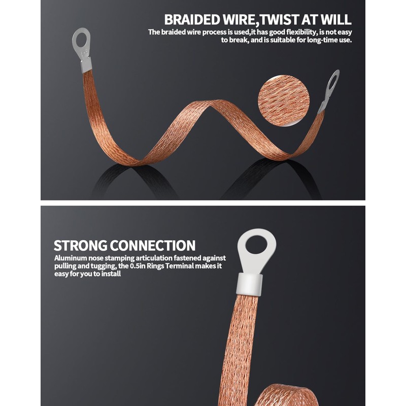 6 PCS Universal Automotive Braided Copper Ground Strap, 12 Inch