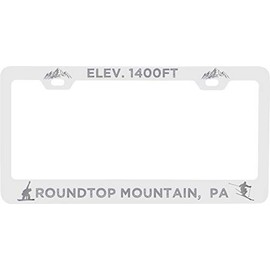 Roundtop Mountain Pennsylvania Etched Metal License Plate Frame White