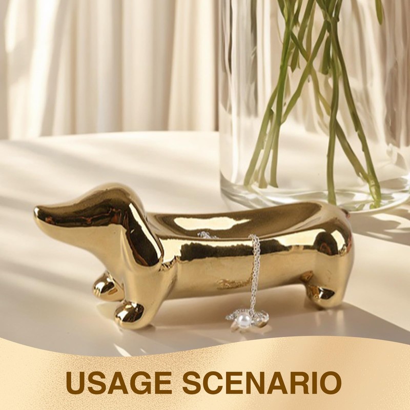PASDUCHAS Dachshund Ring Holder, Weiner Dog Ceramic Trinket Tray for