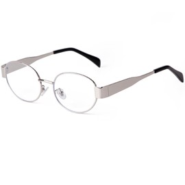 Laurinny Retro Oval Blue Light Filter Glasses Women's Blue Filter Glasses Men Without Prescription Blue Light Blocking Glasses Metal Frame Gaming Glasses, silver/clear