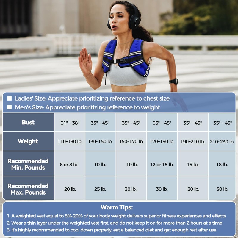 Zeerun Weighted Vest, 6lb/8lb/10lb/12lb/15lb/18lb/20lb/24lb/30lb for Men Women, Reflective Stripe Adjustable