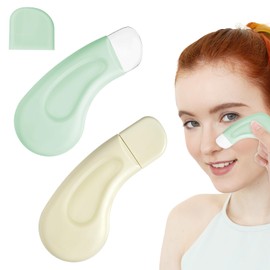 2PCS Silicone Blackhead Remover Tool, Silicone Face Spatula, Pore Scraper, Deep-Cleaning Skin Scraper, Universal Skincare Tool for Both Men and Women (Green Skin Tone)