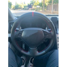 Loncky Genuine Leather Custom Fit Steering Wheel Cover for Infiniti G37/ Infiniti G35/ Infiniti EX35 /Infiniti EX25/ Infiniti EX37/ Infiniti Q60/ Infiniti QX50/Infiniti Q40/Infiniti IPL G