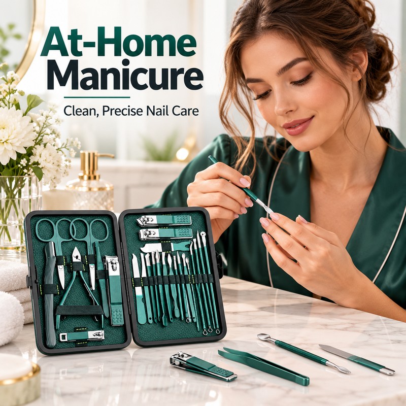 24-Piece Stainless Steel Manicure Pedicure Set – Green Nail Clippers,