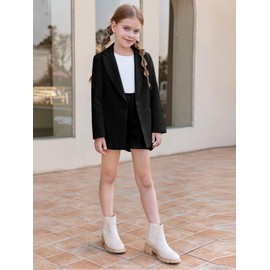 Girls 2 Piece Outfits Button Front Long Sleeve Blazer and Short Pants Suit Sets 4-14 Years
