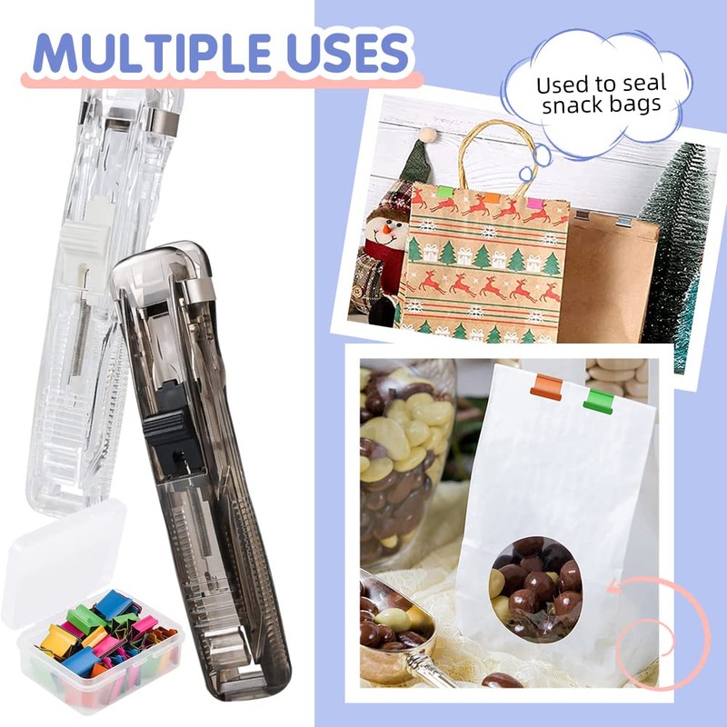Binder Clips, NOCHME 2 Push Clamp Stapler Holder and 200