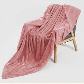 Bear & Panda Waffle Flannel Fleece Mink Throw - Sofa/Bedspread/travel Blankets – Honeycomb Super Soft, light-weighted, Warm, Cosy Large Size Single, Double, King - Blush Pink, Single (127 x 152 cm)